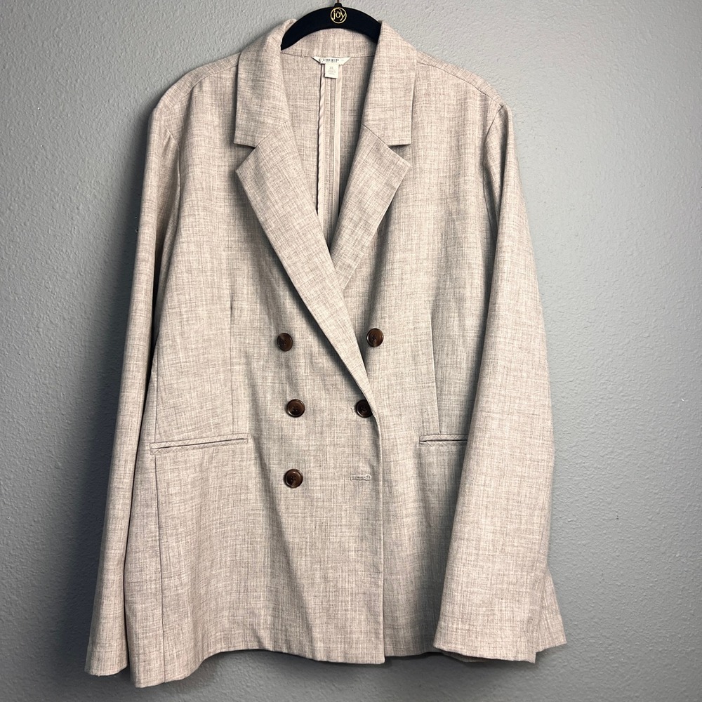 Casper Womens XL Double Breasted Blazer Oatmeal Heather Stretch Career Office‎